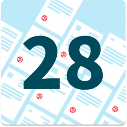 A large 28 indicates SMSで電子契約28分に締結