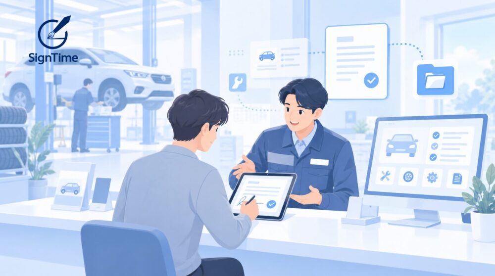 自動車整備・車検の受付を電子化|タブレットサインで作業同意書・見積確認を効率化